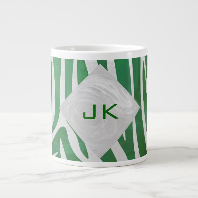 Caneca De Café Grande Zebra Monograma Impressão verde e branco (Frente)