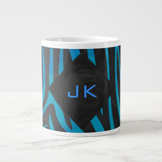 Caneca De Café Grande Zebra Preta e Azul com Monograma (Frente)