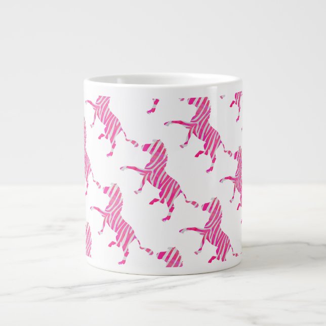 Caneca De Café Grande Zebra Rosa Quente e Silhueta Branca (Frente)