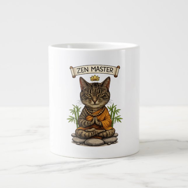 Caneca De Café Grande Zen Master Cat Funny Chill Gray Tabby Cat Gift  (Frente)