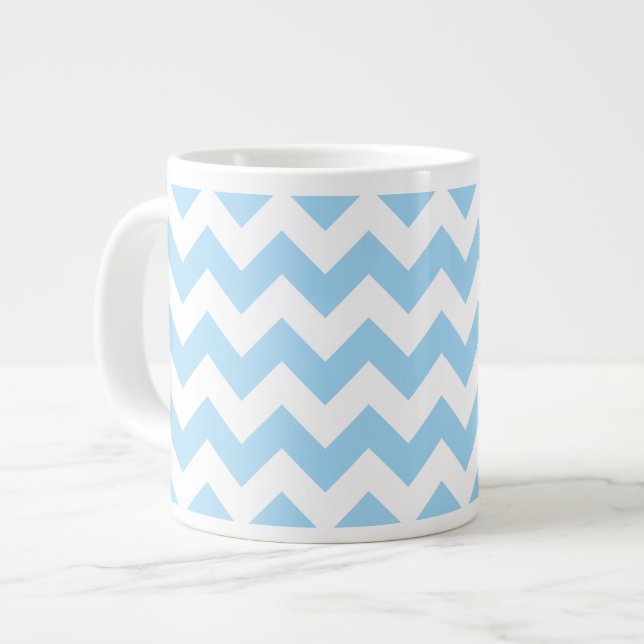 Caneca De Café Grande Zigzag Azul, Chevron Azul, Padrão Geométrico (Frente Esquerda)