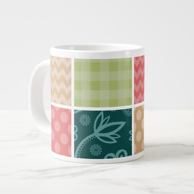 Caneca De Café Grande Zigzag, Chevron, Gingham, Bolinhas, Patchwork (Frente Esquerda)