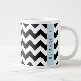 Caneca De Café Grande Zigzag preto-e-branco, padrão Chevron, seu nome