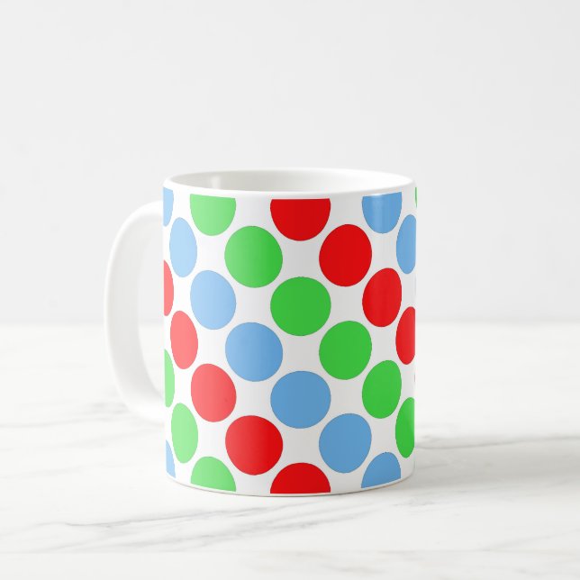 Caneca De Café Grandes bolinhas multicoloridas retrógradas aos se (Frente Esquerda)