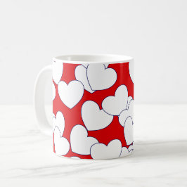 Caneca De Café Grandes Corações De Amor Branco Em Vermelho