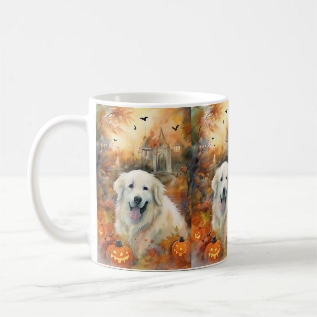 Caneca De Café Grandes Pirenéus de Halloween com Abóboras Assusta (Esquerda)