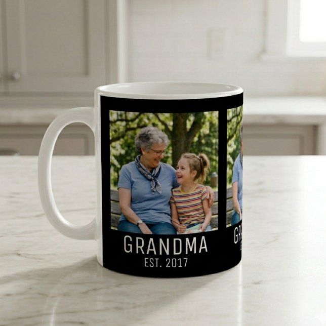 Caneca De Café Grandma Established Script Black 3 Photo  (Criador carregado)
