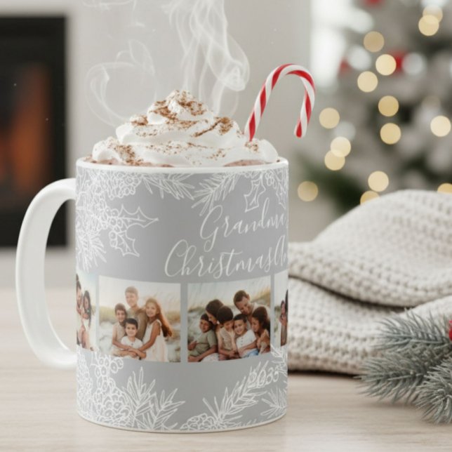 Caneca De Café Grandma's Elegant Custom Christmas Photo Collage (Criador carregado)