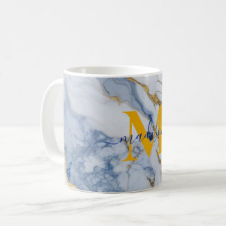 Caneca De Café Granito de ouro de milho branco-azul-elegante