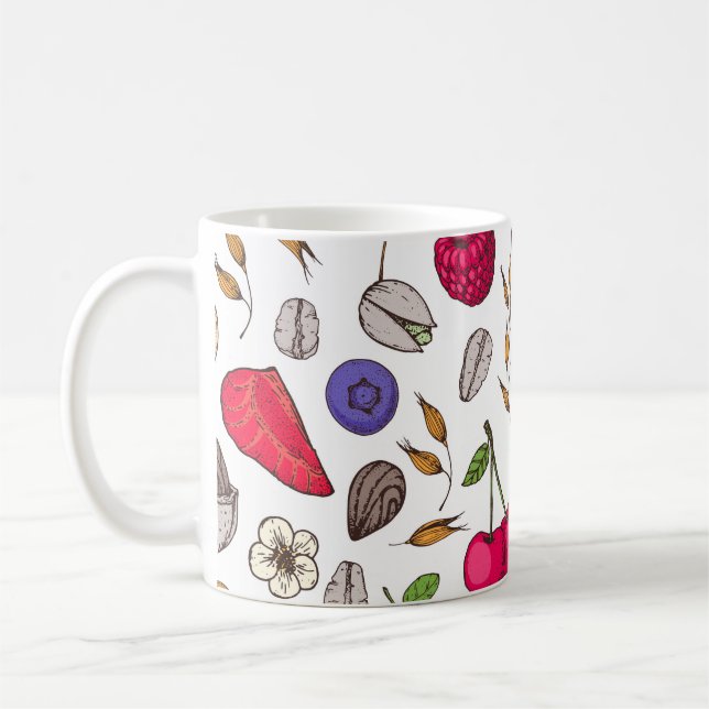 Caneca De Café Granola,  muesli seamless pattern. Oat flakes hand (Esquerda)