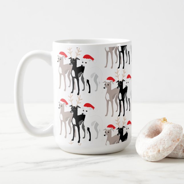 Caneca De Café Grãos ou Whippets italianos de Natal (Com Donut)