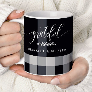 Caneca De Café Grateful Thankful Blessed Xadrez Preto e Branco