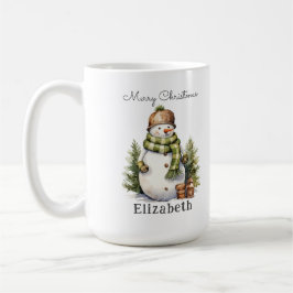 Caneca De Café Gratuito Personalizado Snowman Watercolor Natal