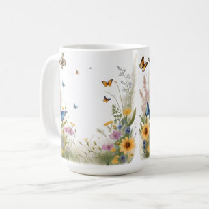 Caneca De Café Graus E Borboletas De Flores Selvagens Por Aquarel
