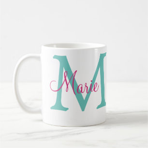 Caneca De Café Grava o nome do formando monograma verde rosa azul
