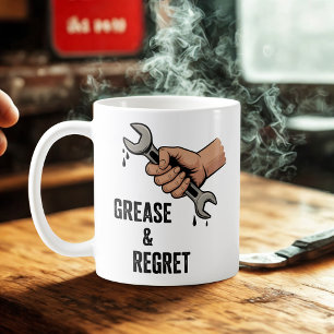Caneca De Café Graxa & Arrependimento Piada de Vida de Técnico