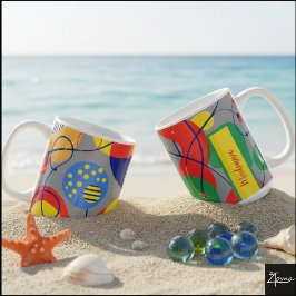 Caneca De Café gray Background Primary Color Abstract Shapes