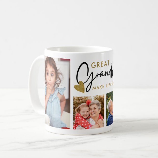 Caneca De Café Great Grandkids Make Life Grand 4 Photo Collage (Frente Esquerda)