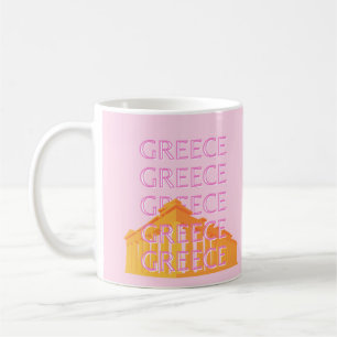 Caneca De Café Grécia, Arte Viagem, Rosa