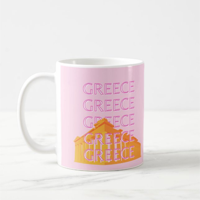 Caneca De Café Grécia, Arte Viagem, Rosa (Esquerda)