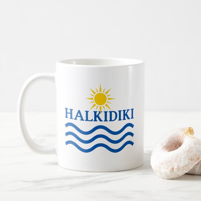 Caneca De Café Grécia HALKIDIKI, Ondas Sun (Com Donut)