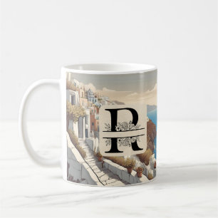 Caneca De Café Grécia santorini grgrego monograma viagem azul