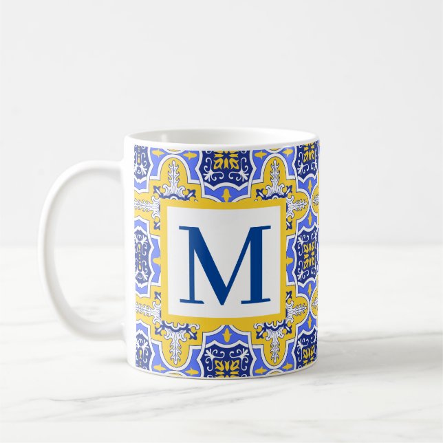 Caneca De Café Grecian Português Azul e azulejos amarelos azul (Esquerda)