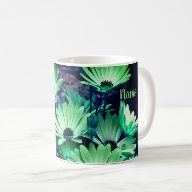 Caneca De Café Green African Daisies Floral Art Personalizado (Frente Esquerda)