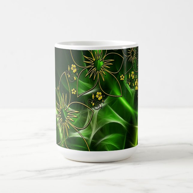 Caneca De Café Green and Gold Modern Abstract Flower (Centro)