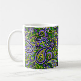 Caneca De Café Green and Purple Paisley