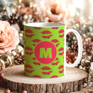 Caneca De Café Green and Red XOXO Kissing Lips Personalized