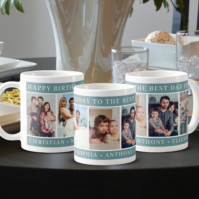 Caneca De Café  Green Happy Birthday Best Dad Ever Photo Collage (Criador carregado)