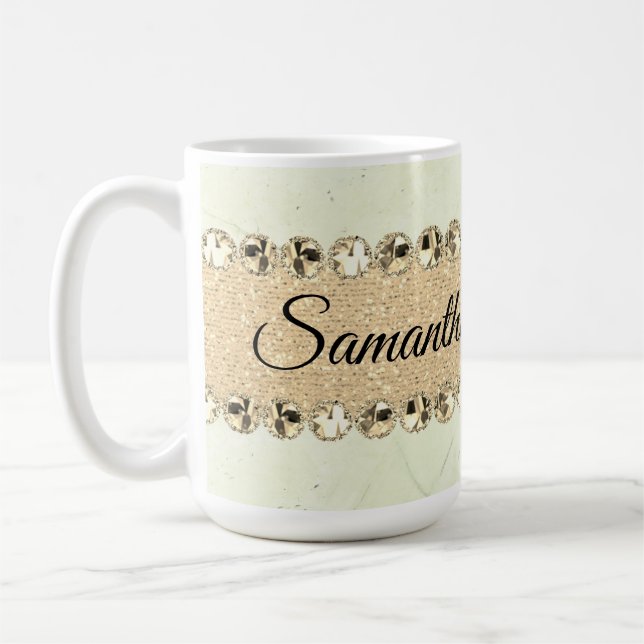 Caneca De Café Green Marble Diamond Bling (Esquerda)