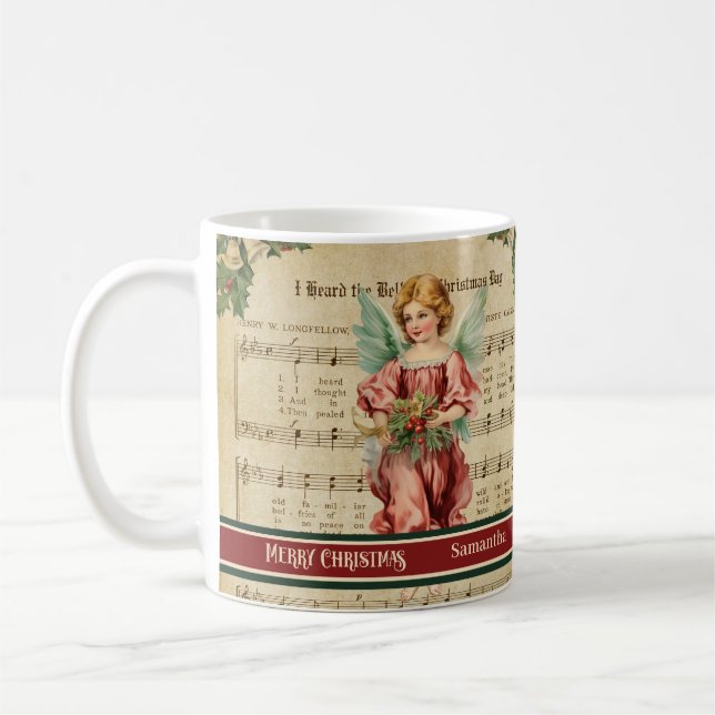 Caneca De Café Green Red Merry Christmas Mug Angel Keepsake Gift (Esquerda)