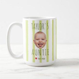Caneca De Café Green Stripes Custom Photo & Name Baby Face Auntie