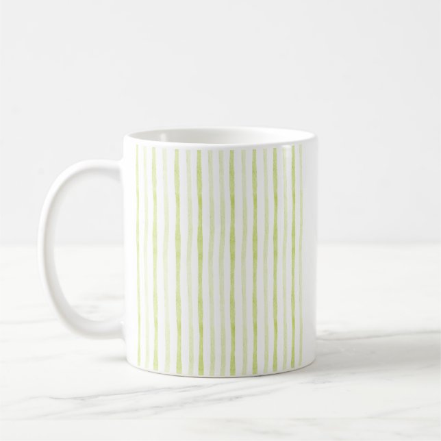 Caneca De Café Green Watercolor Stripes and Rose Flower (Esquerda)