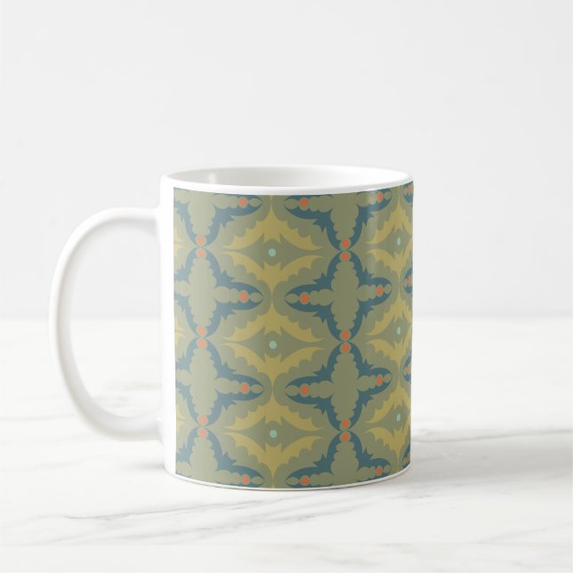 Caneca De Café Greenish Retro Vintage Pattern (Esquerda)