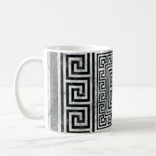 Caneca De Café Grego Meander - Chave Grega - Mármore Negro e Bra