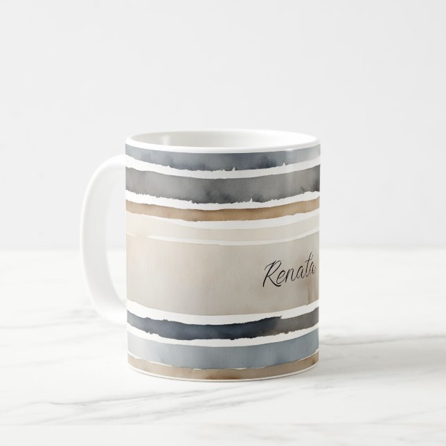 Caneca De Café Grelha Aquarela Cores Neutras (Frente Esquerda)
