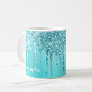 Caneca De Café Grelha azul esbelta e glitter