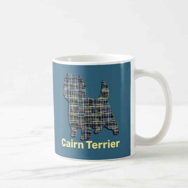 Caneca De Café Grelha de Cairn Terrier Silhouette Azul Fundo (Direita)