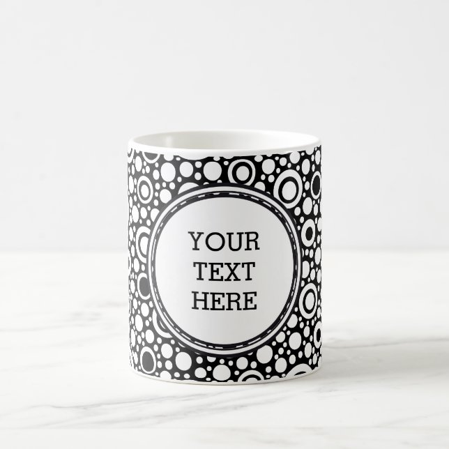 Caneca De Café Grelha de pontos e círculos pretos + seu backgr. & (Centro)