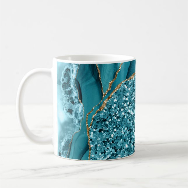 Caneca De Café Grelha Dourada de Grelha Azul Teal (Esquerda)