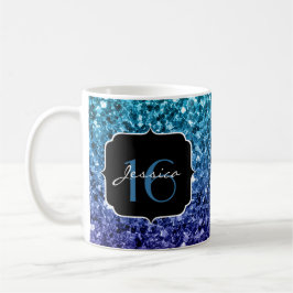 Caneca De Café Grelhas de brilho de Ombre azul-aqua Doce 16