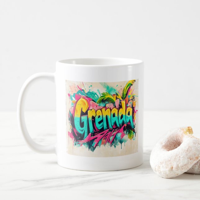 Caneca De Café Grenada Grafite Vibes: Island Street Art Ed (Com Donut)