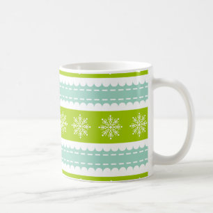 Caneca De Café Greve de Natal Verde e Azul com Flocos de Neve
