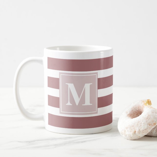 Caneca De Café Greve Vermelha e Branca Moderna com Monograma (Com Donut)
