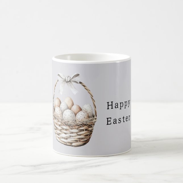 Caneca De Café Grey Bow Easter Eggs Basket (Centro)