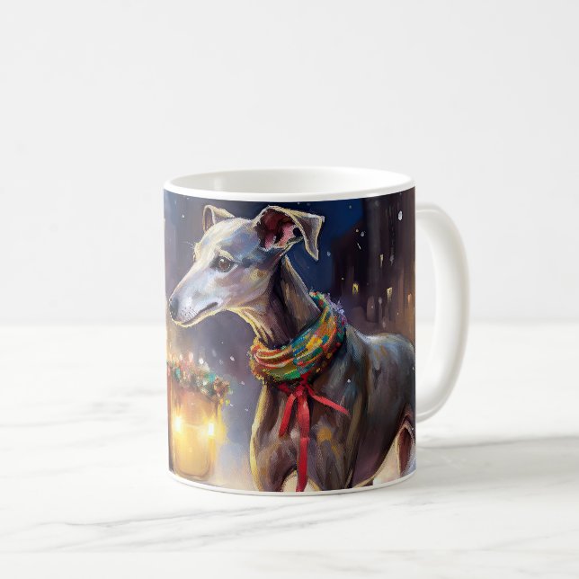Caneca De Café Greyhound Christmas Fesason (Frente Esquerda)