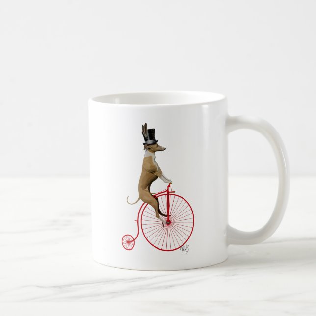 Caneca De Café Greyhound na bicicleta Red Penny Farthing (Direita)